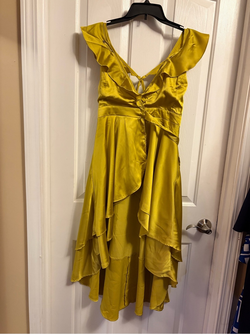 Yellow Mustard Ruffle Satin High-Low Dress